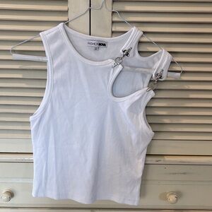 Fashion Nova White Buckle Crop Top